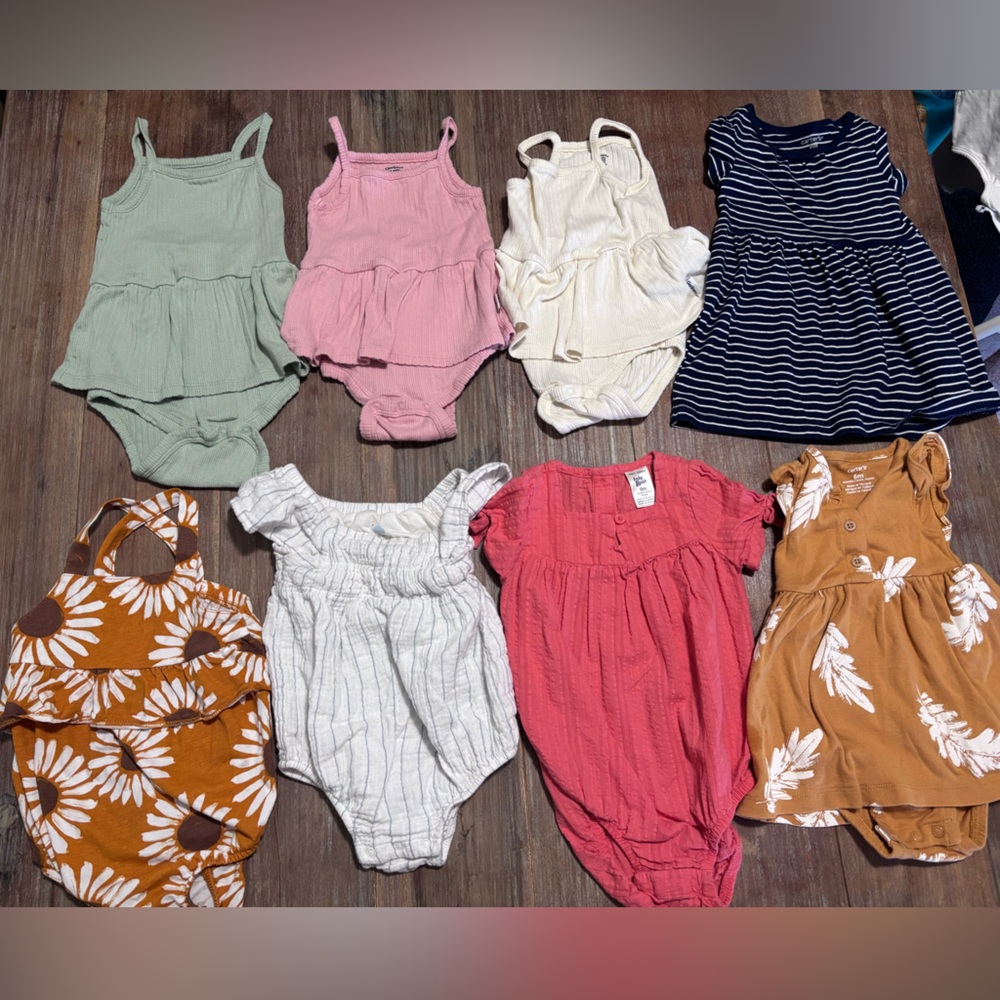 Baby Girls Romper Bundle - Pink, Coral, White, Green, Navy